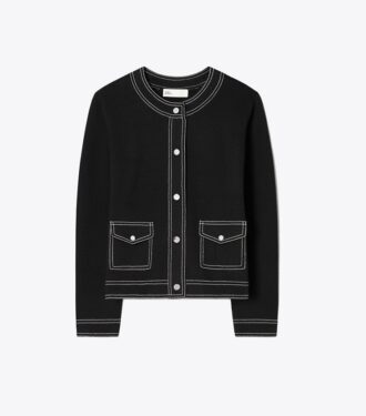 Cardigan de lana con pespuntes