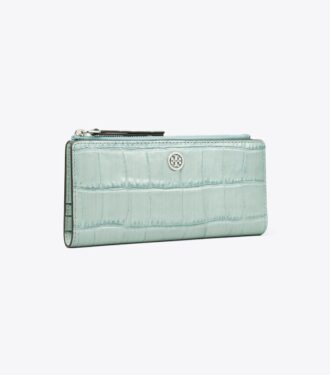 Cartera delgada con cremallera y relieve de cocodrilo Robinson