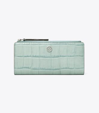 Cartera delgada con cremallera y relieve de cocodrilo Robinson