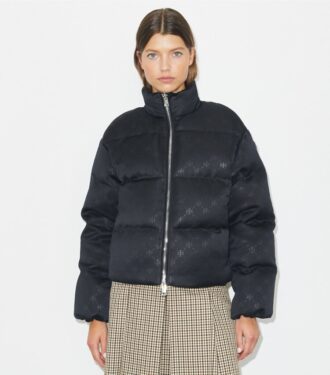 Chaqueta acolchada de satén con monograma T Monogram