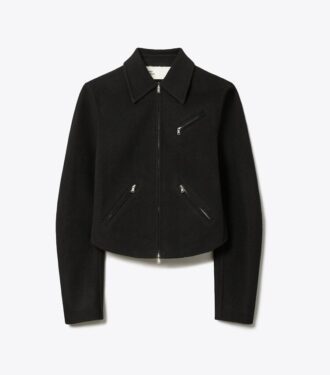 Chaqueta motera de lana con monograma T Monogram