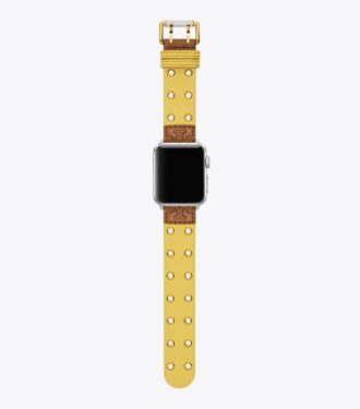 Correa con doble remache para Apple Watch®, piel amarilla