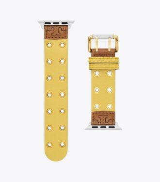 Correa con doble remache para Apple Watch®, piel amarilla