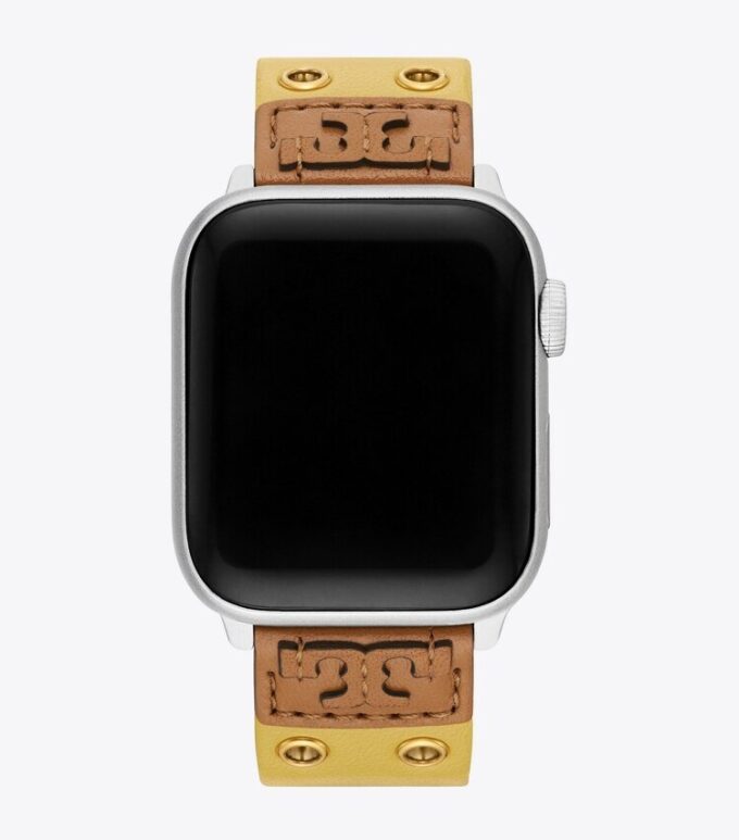 Correa con doble remache para Apple Watch®, piel amarilla Correa con doble remache para Apple Watch®, piel amarilla