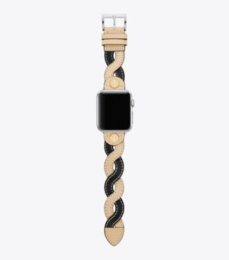 Correa trenzada para Apple Watch®, cuero color crema/negro, 38 mm – 40 mm