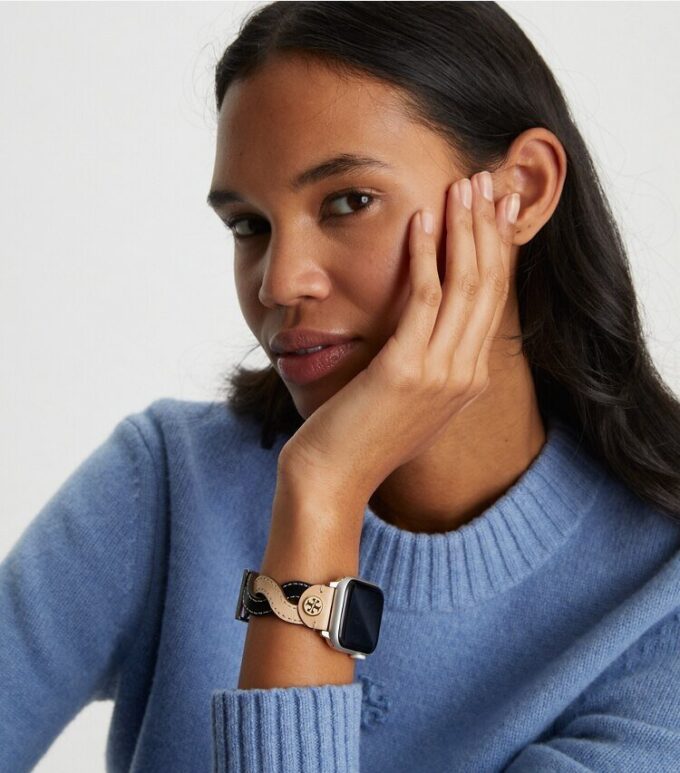 Correa trenzada para Apple Watch®, cuero color crema/negro, 38 mm – 40 mm Correa trenzada para Apple Watch®, cuero color crema/negro, 38 mm – 40 mm