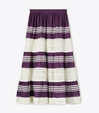 Falda midi de algodón a rayas