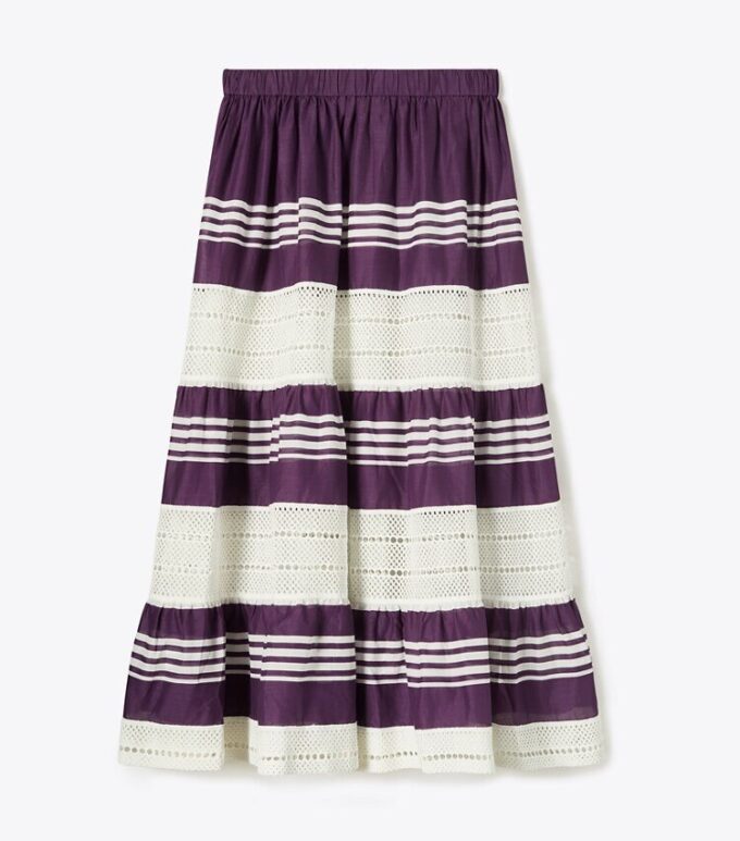 Falda midi de algodón a rayas Falda midi de algodón a rayas