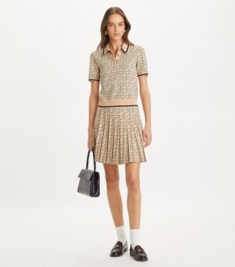 Falda plisada de viscosa con T Monogram