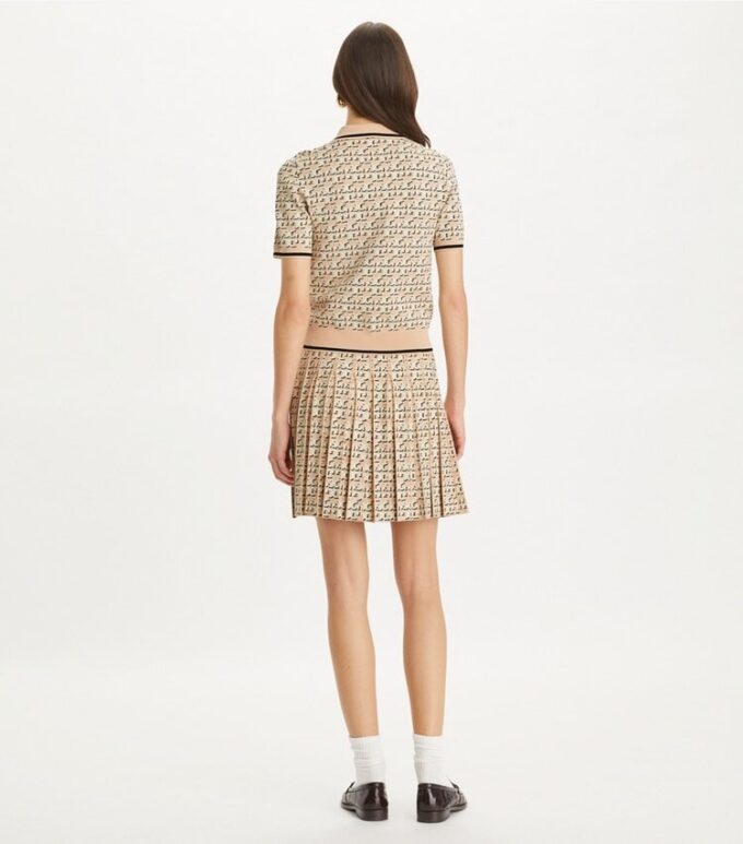 Falda plisada de viscosa con T Monogram