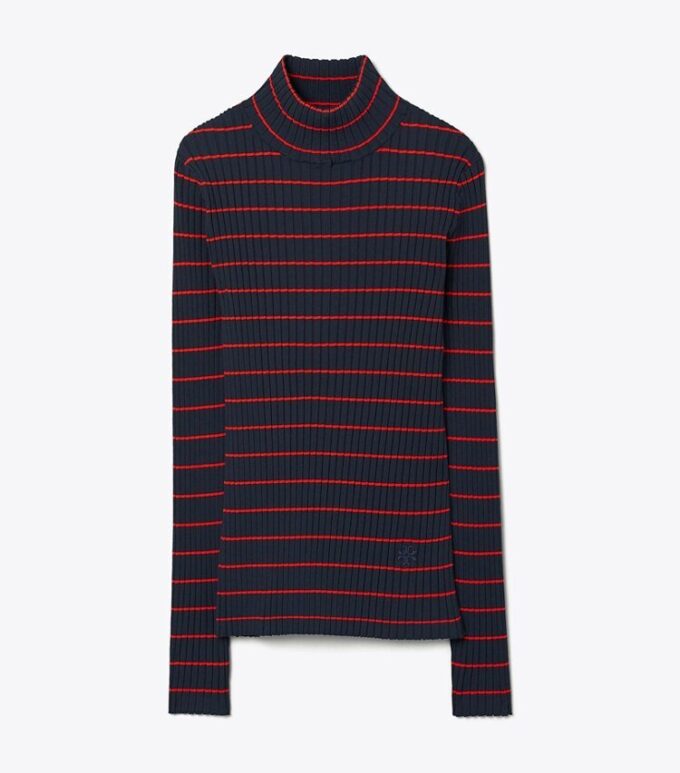 Jersey de cuello alto de punto técnico suave a rayas