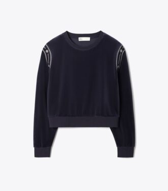 Jersey de cuello redondo de terciopelo con logotipo T