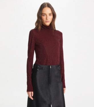 Jersey de viscosa con cuello alto y adornos