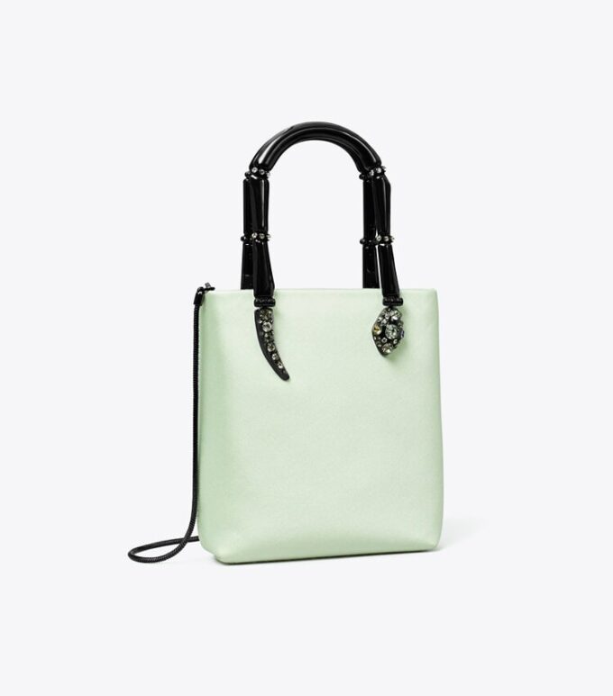 Mini bolso tote con asas de satén serpiente Mini bolso tote con asas de satén serpiente