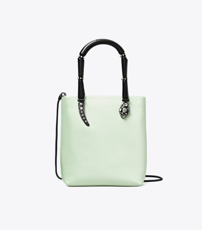 Mini bolso tote con asas de satén serpiente Mini bolso tote con asas de satén serpiente
