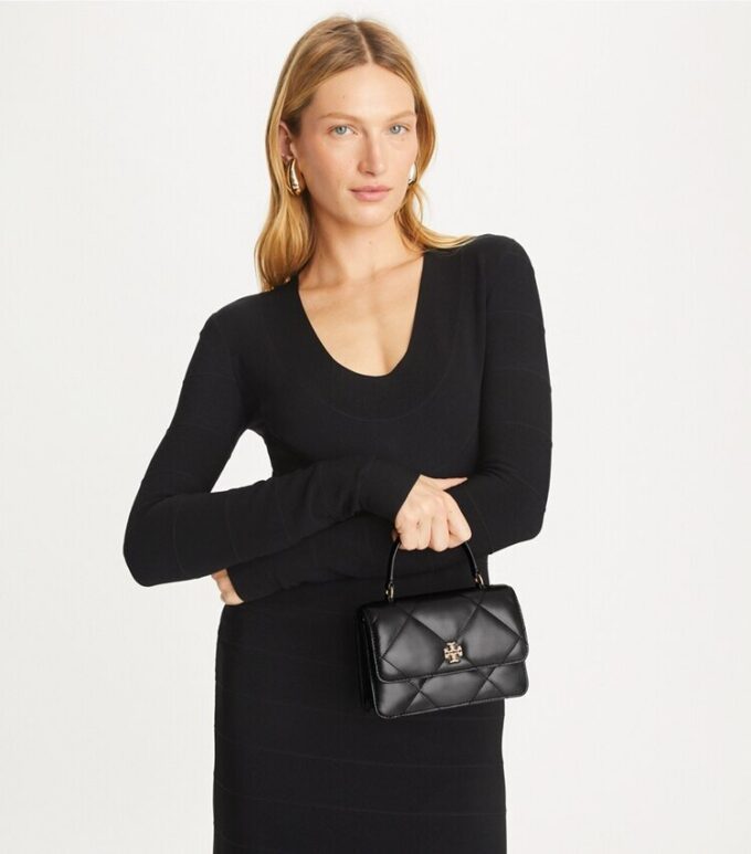 Mini Kira Diamond Quilt Pavé Logo Top-Handle Crossbody Mini Kira Diamond Quilt Pavé Logo Top-Handle Crossbody