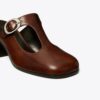 Mules con tacón y tira en T violetas Mules con tacón y tira en T violetas