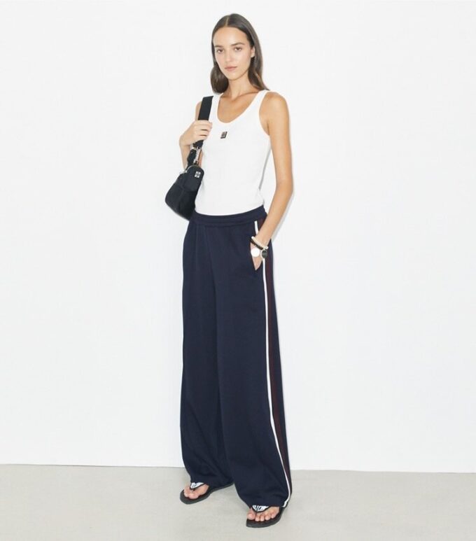 Pantalón de chándal de jersey con pierna ancha Pantalón de chándal de jersey con pierna ancha