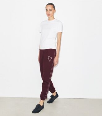 Pantalones de chándal de felpa francesa con corazón bordado Pantalones de chándal de felpa francesa con corazón bordado