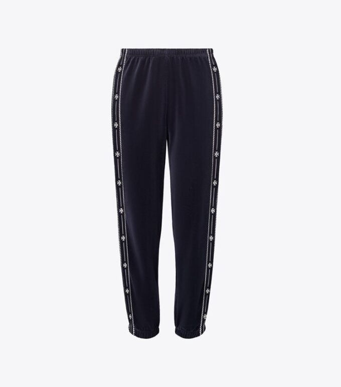 Pantalones de chándal de terciopelo con logotipo T Pantalones de chándal de terciopelo con logotipo T