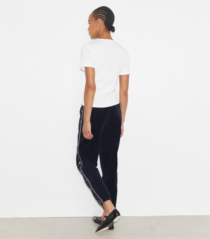 Pantalones de chándal de terciopelo con logotipo T Pantalones de chándal de terciopelo con logotipo T