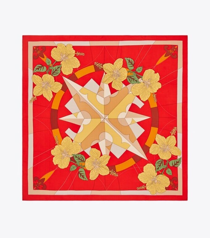 Pañuelo cuadrado de seda con estampado floral Compass Pañuelo cuadrado de seda con estampado floral Compass