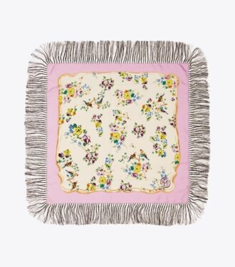 Pañuelo cuadrado de seda con estampado floral en porcelana