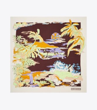 Pañuelo cuadrado de seda extragrande con estampado de palmeras