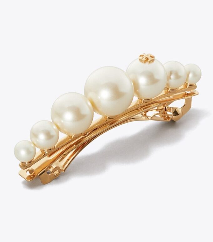 Pinza para el cabello con perlas y logotipo Pinza para el cabello con perlas y logotipo