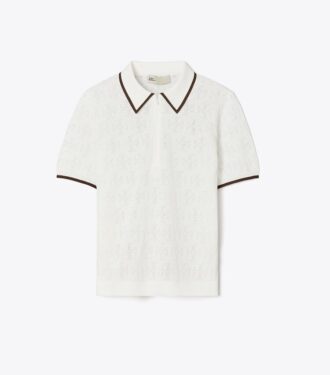 Polo con cremallera y punto calado de algodón con T Monogram