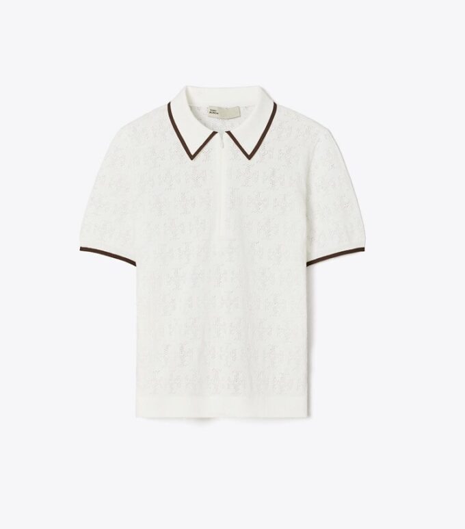 Polo con cremallera y punto calado de algodón con T Monogram Polo con cremallera y punto calado de algodón con T Monogram