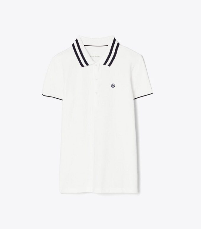 Polo de piqué de alto rendimiento con cuello plisado Polo de piqué de alto rendimiento con cuello plisado