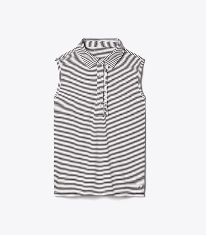 Polo sin mangas a rayas con volantes Performance Polo sin mangas a rayas con volantes Performance
