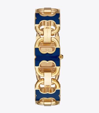 Reloj Double T Link, acero inoxidable dorado/azul marino