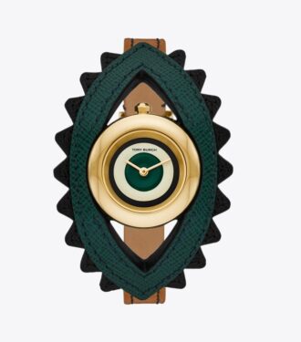 Reloj Evil Eye Bangle, cuero Luggage/verde, 27 mm