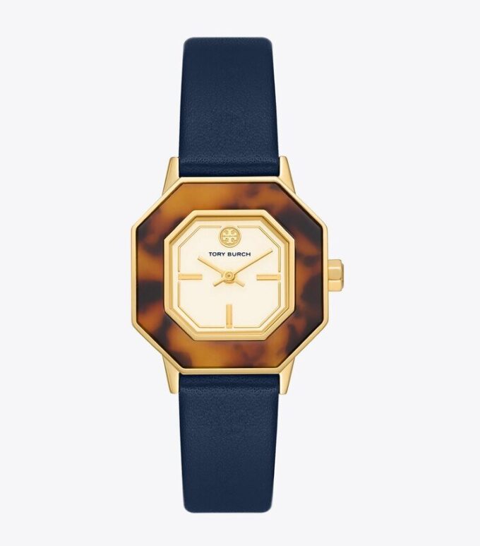 Reloj Sawyer Octagonal, cuero azul marino/acero inoxidable dorado, 28 x 32 mm Reloj Sawyer Octagonal, cuero azul marino/acero inoxidable dorado, 28 x 32 mm