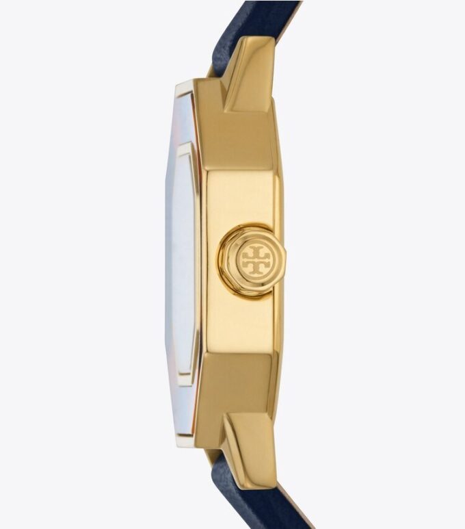 Reloj Sawyer Octagonal, cuero azul marino/acero inoxidable dorado, 28 x 32 mm Reloj Sawyer Octagonal, cuero azul marino/acero inoxidable dorado, 28 x 32 mm