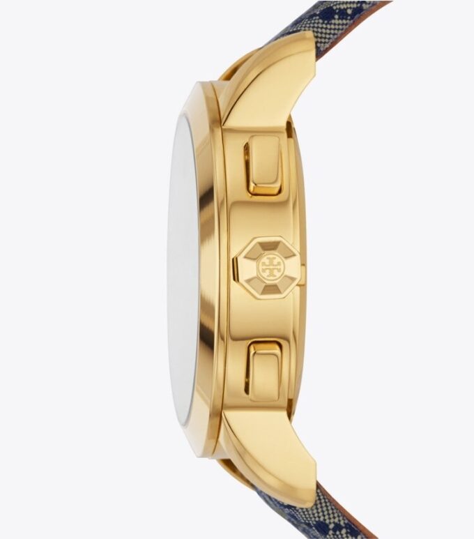 Reloj Tory con T Monogram, azul marino/acero inoxidable dorado, 37 x 37 mm Reloj Tory con T Monogram, azul marino/acero inoxidable dorado, 37 x 37 mm