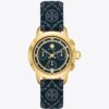 Reloj Tory con T Monogram, cuero/acero inoxidable dorado Reloj Tory con T Monogram, cuero/acero inoxidable dorado