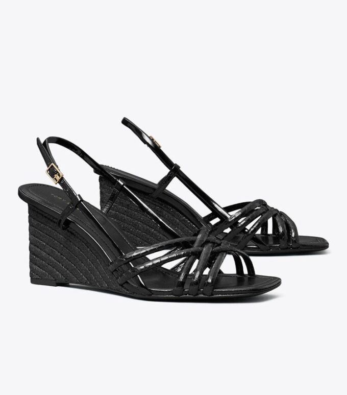 Sandalias de cuña con espardeña y tiras múltiples