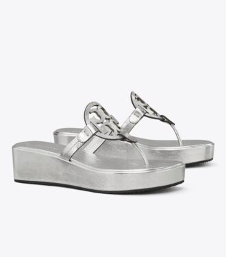 Sandalias de cuña metalizadas arrugadas Miller