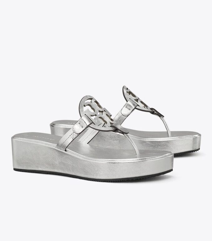 Sandalias de cuña metalizadas arrugadas Miller
