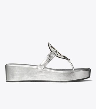 Sandalias de cuña metalizadas arrugadas Miller