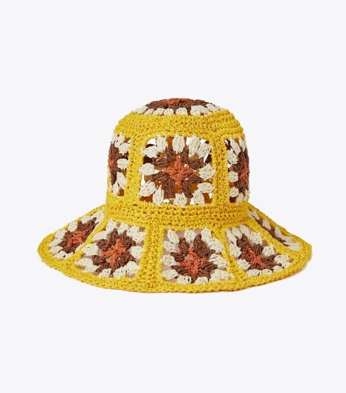 Sombrero de paja de ganchillo con ala corta Sombrero de paja de ganchillo con ala corta