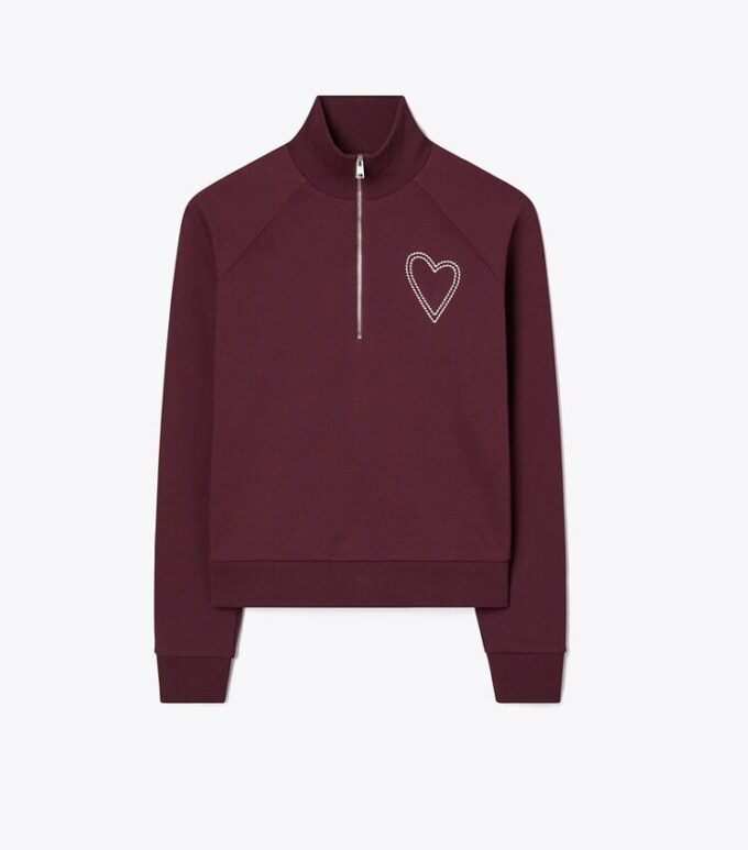 Sudadera de felpa francesa con corazón y costura decorativa Sudadera de felpa francesa con corazón y costura decorativa