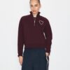 Sudadera de felpa francesa con corazón y costura decorativa Sudadera de felpa francesa con corazón y costura decorativa