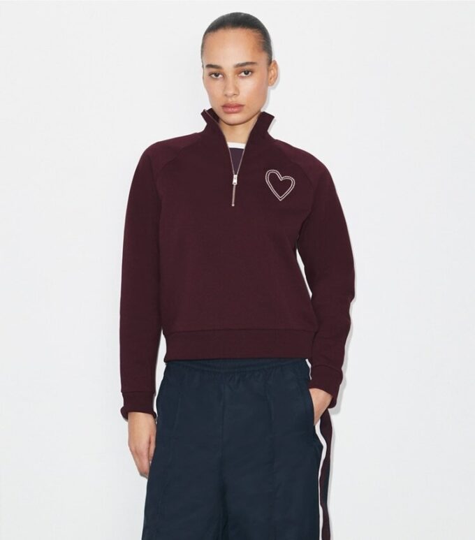 Sudadera de felpa francesa con corazón y costura decorativa Sudadera de felpa francesa con corazón y costura decorativa
