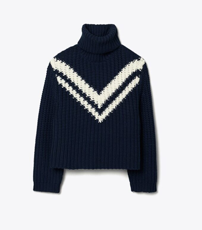 Suéter de cuello alto con diseño Chevron de lana merino Suéter de cuello alto con diseño Chevron de lana merino