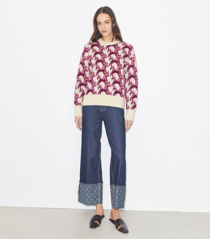 Suéter de cuello redondo de jacquard de lana Suéter de cuello redondo de jacquard de lana