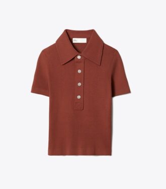 Suéter polo de viscosa acanalada